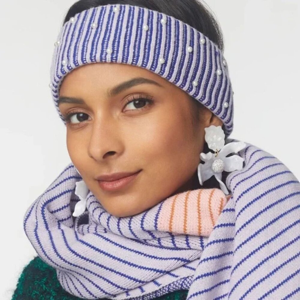NEW LELE SADOUGHI Faux Pearl Embellished Stripe Ribbed Ear Warmer 266mn - Picture 5 of 5
